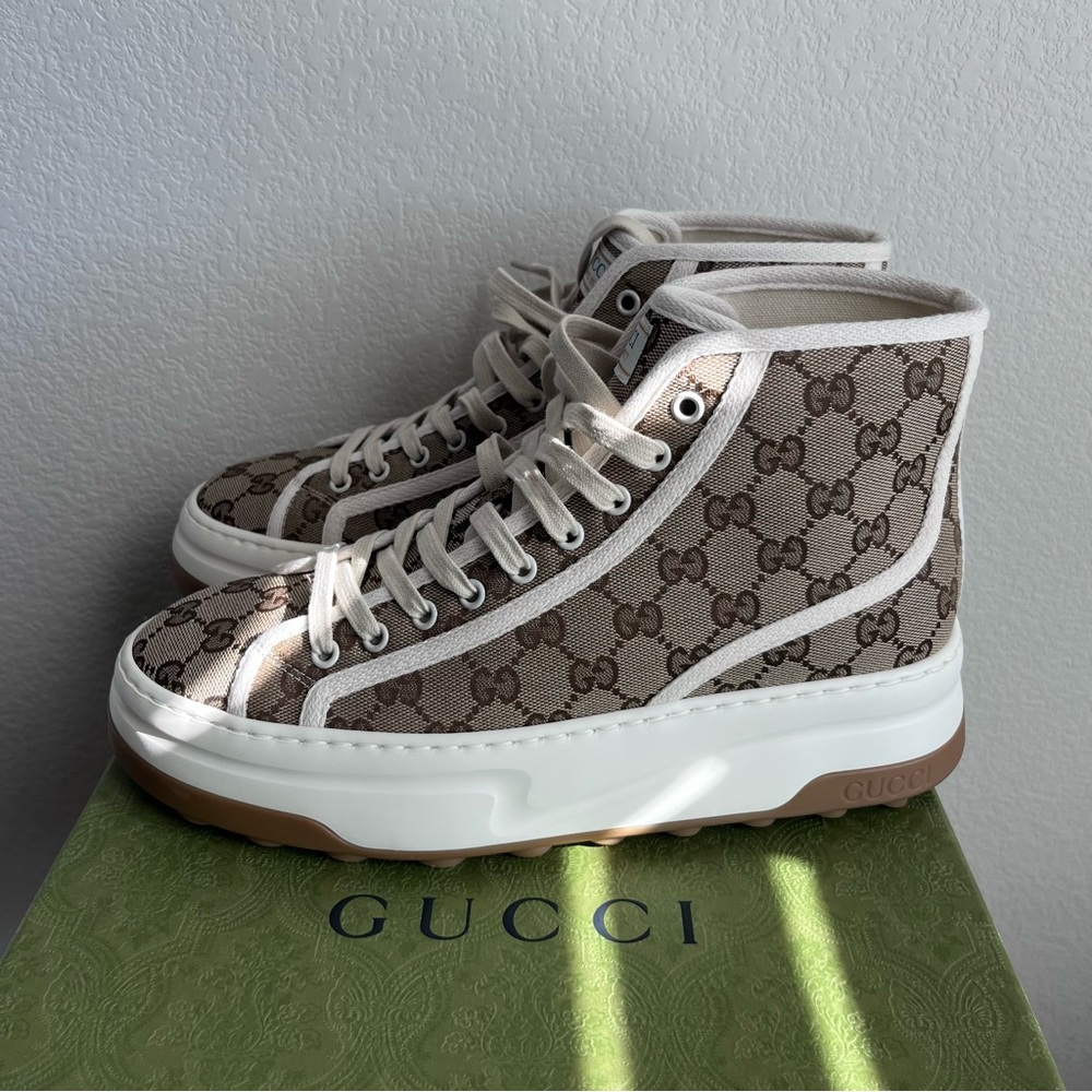 SOLD NEW Gucci 1977 Tennis High Top GG Monogram Sneakers UK M 7 / US M 8 / W 10 - Picture 9 of 16